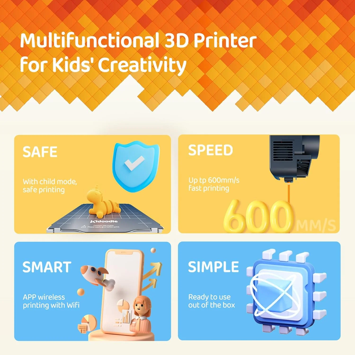 Kidoodle MiniBox A1: 3D-Drucker für Kinder, Entfesseln Sie Ihre Kreativität mit Kidoodle, 600mm/s hohe Geschwindigkeit, AutoLiv/Design Safe for Kids/5“ Touchscreen, Wi-Fi/App-Steuerung - Image 12