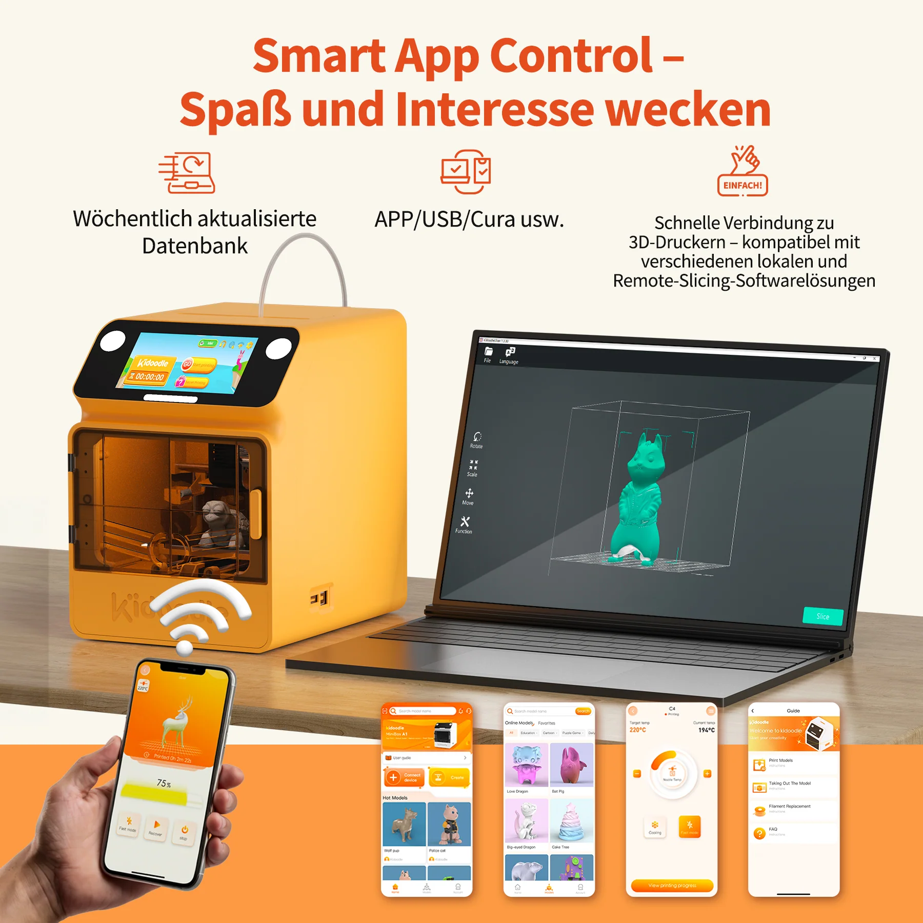 Kidoodle MiniBox A1: 3D-Drucker für Kinder, Entfesseln Sie Ihre Kreativität mit Kidoodle, 600mm/s hohe Geschwindigkeit, AutoLiv/Design Safe for Kids/5“ Touchscreen, Wi-Fi/App-Steuerung - Image 4