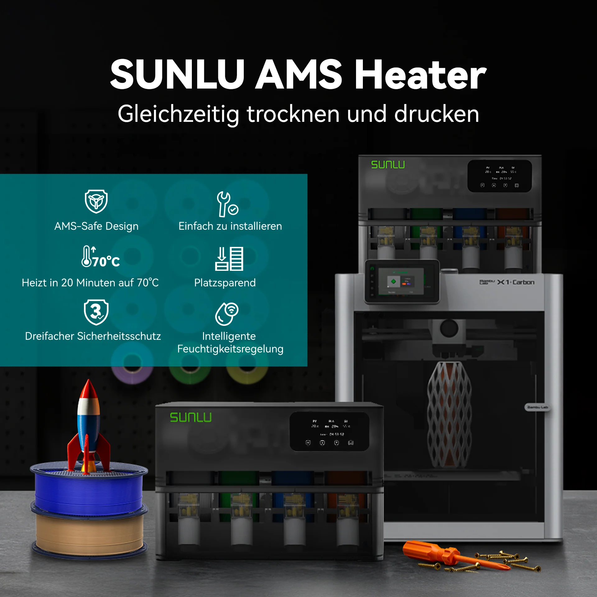 SUNLU AMS Heizgerät, AMS Heater Upgrade für Ihr Bambu AMS, ermöglicht Trocknen während des Druckens - Image 6